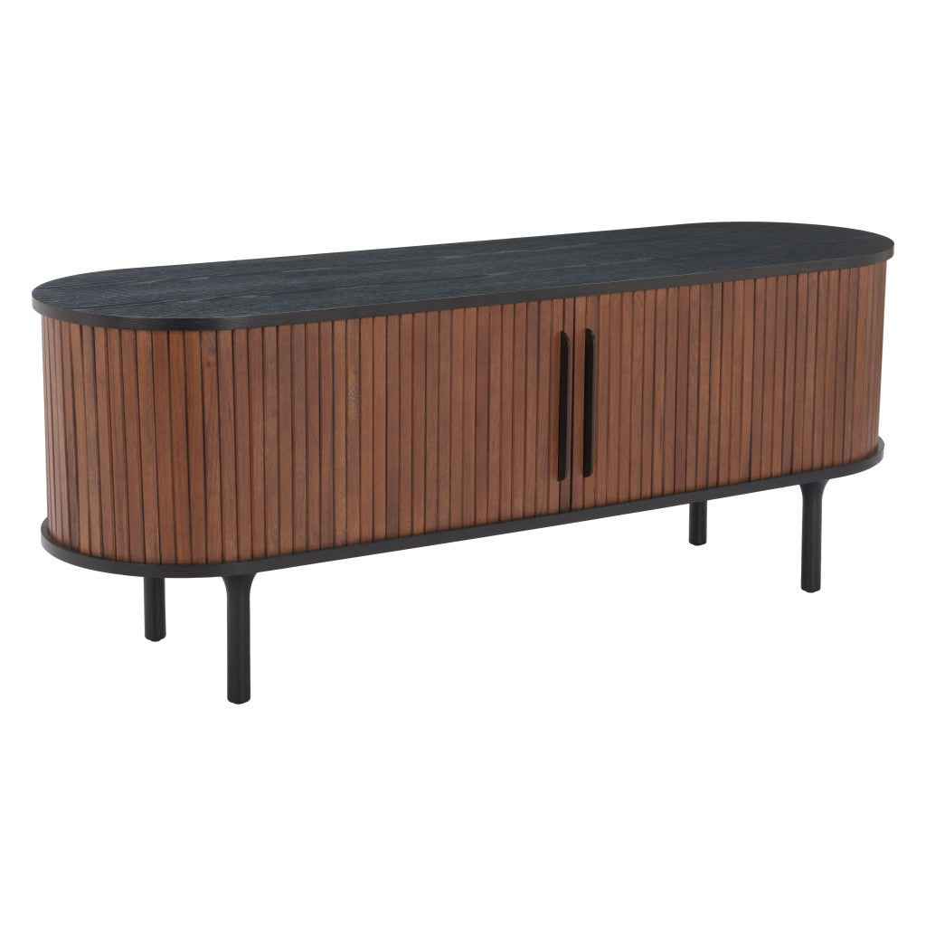 60" Black Solid Wood Oval Solid Console Table With Shelf