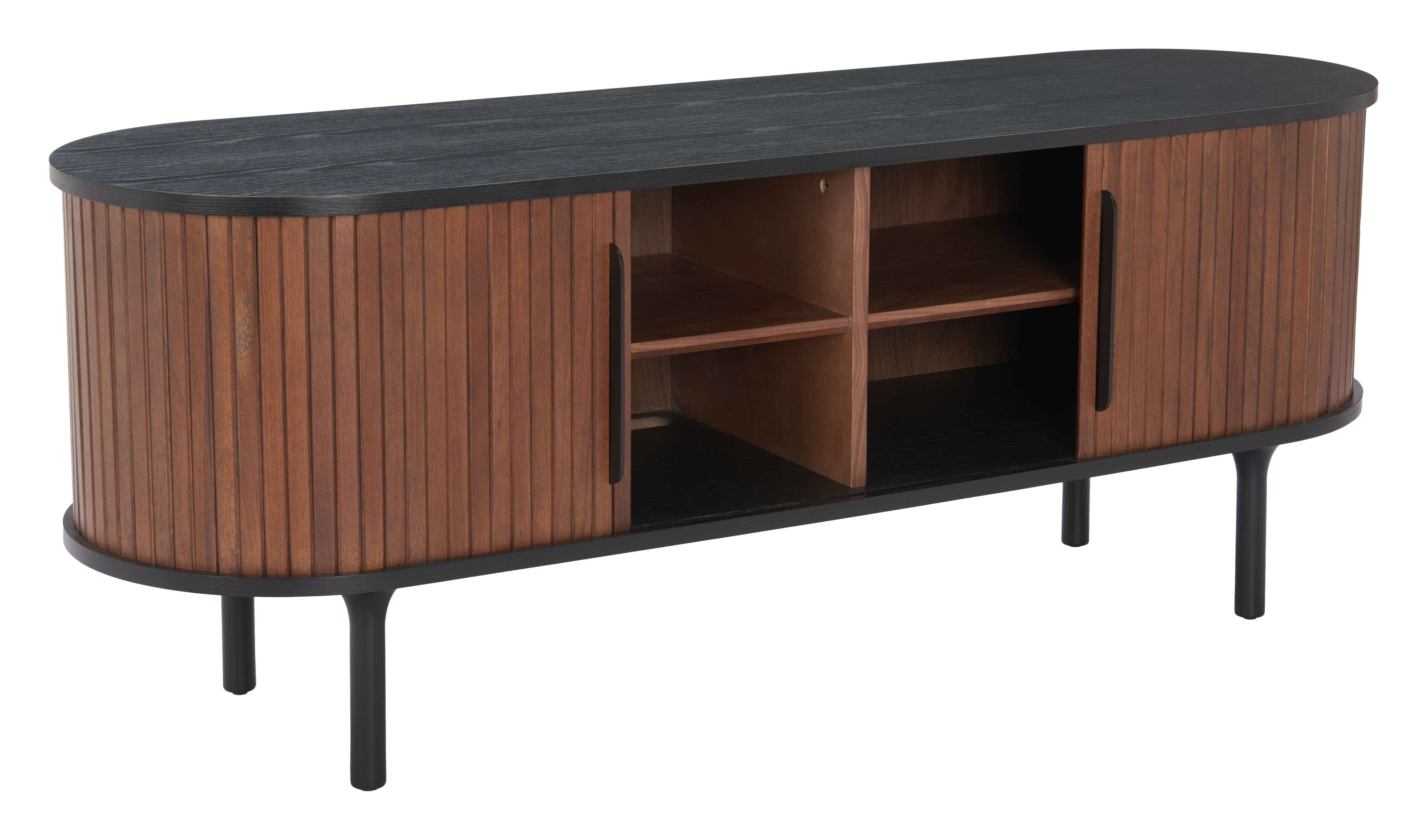 60" Black Solid Wood Oval Solid Console Table With Shelf
