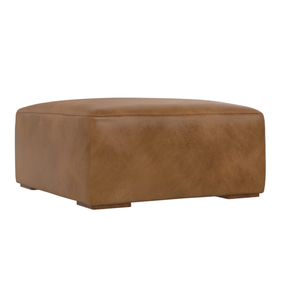 34" Brown Leather Ottoman