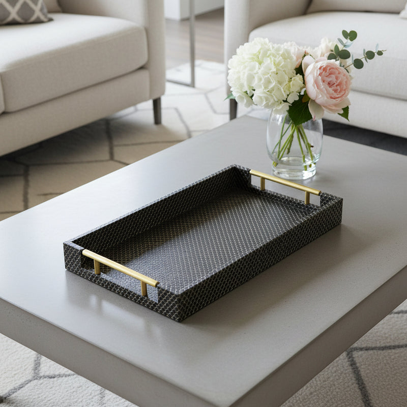 16" Black And Gold Geometric Print Handmade Serving Tray - Kitchen & Dining