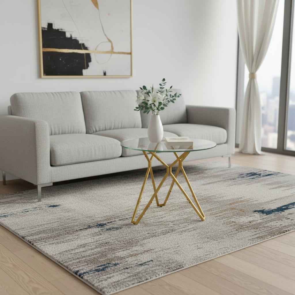 35" White and Gold Glass and Steel Round Trestle Coffee Table