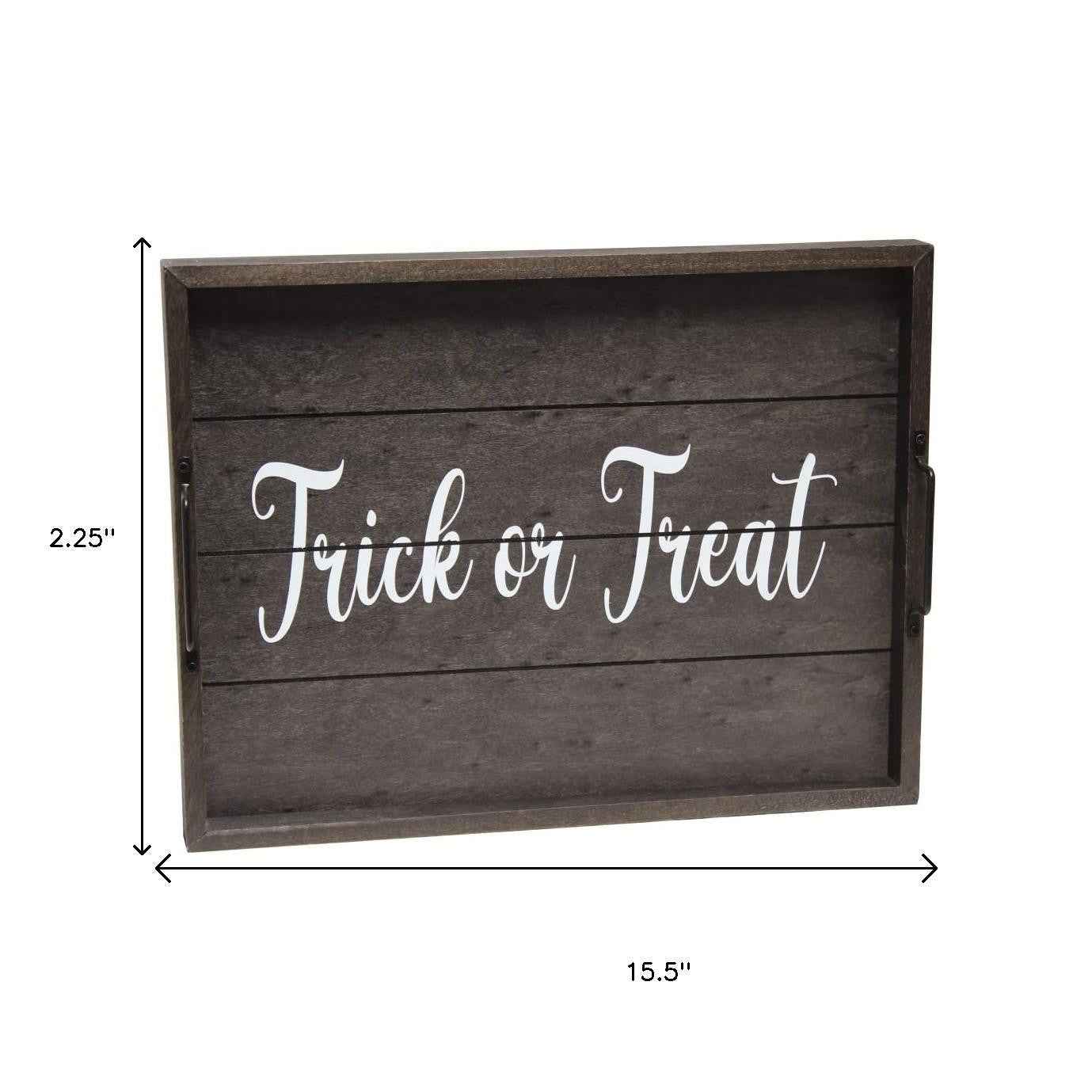 16" Black And White Trick Or Treat Halloween Serving Tray With Handles