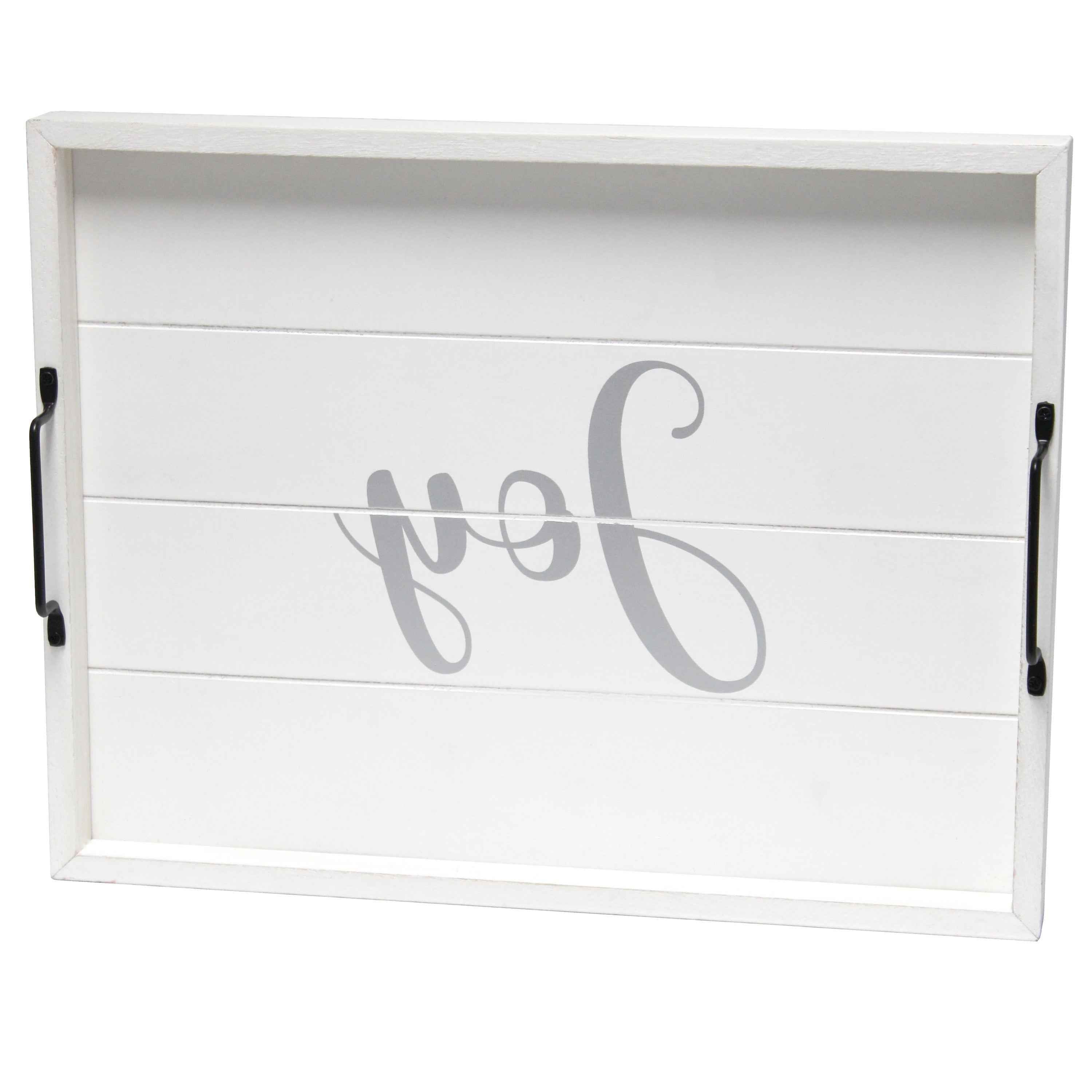 16" White And Silver Joy Christmas Serving Tray With Handles