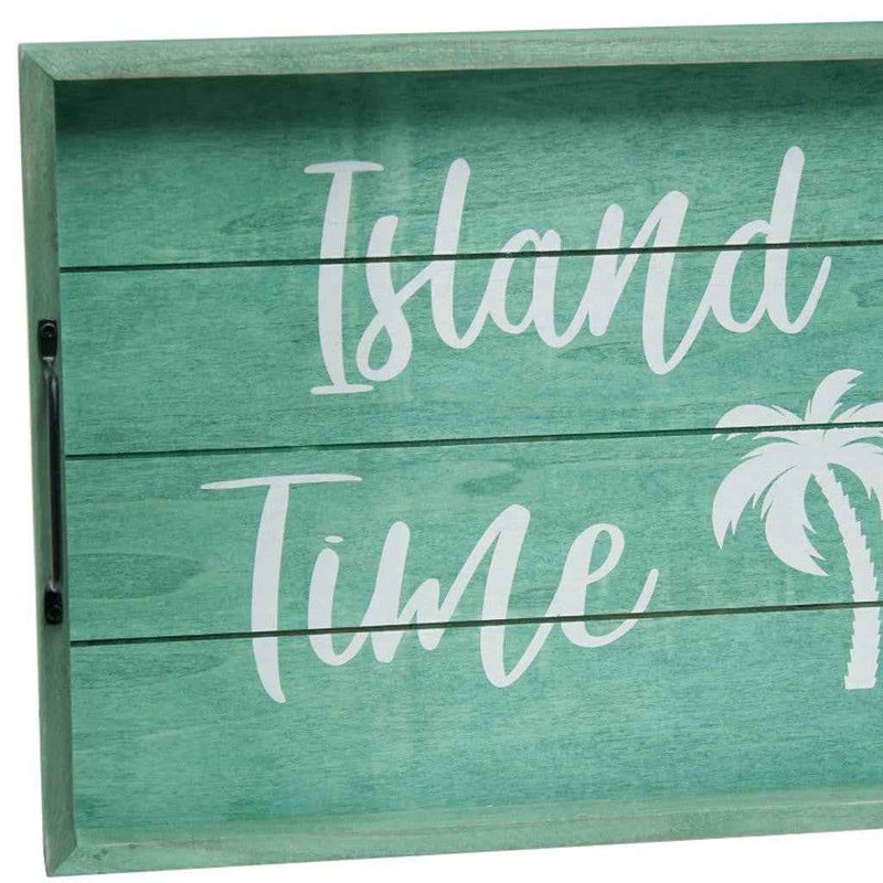 16" Aqua And White Island Time Serving Tray With Handles