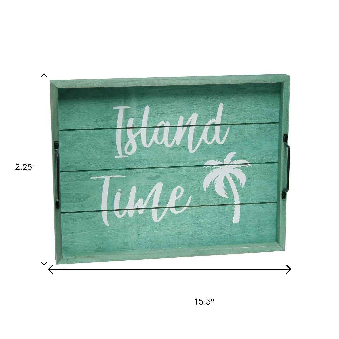 16" Aqua And White Island Time Serving Tray With Handles