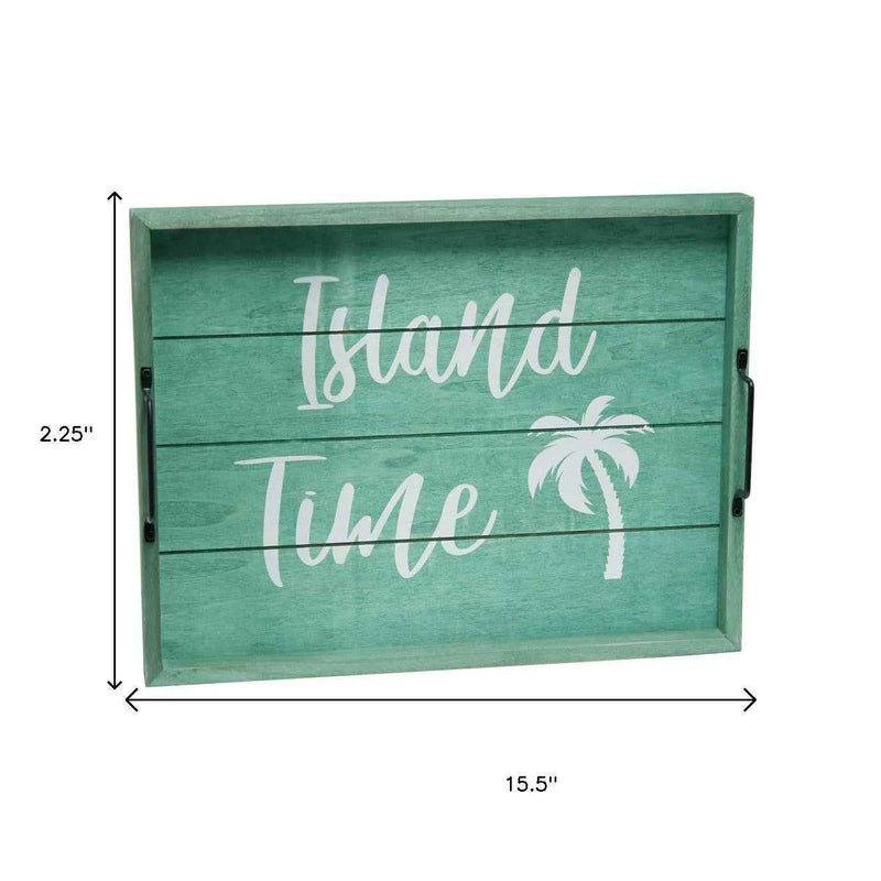 16" Aqua And White Island Time Serving Tray With Handles