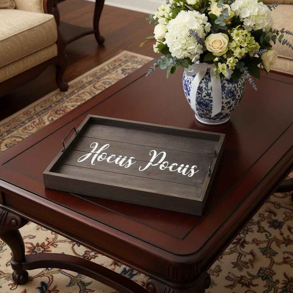 16" Black And White Hocus Pocus Halloween Serving Tray With Handles