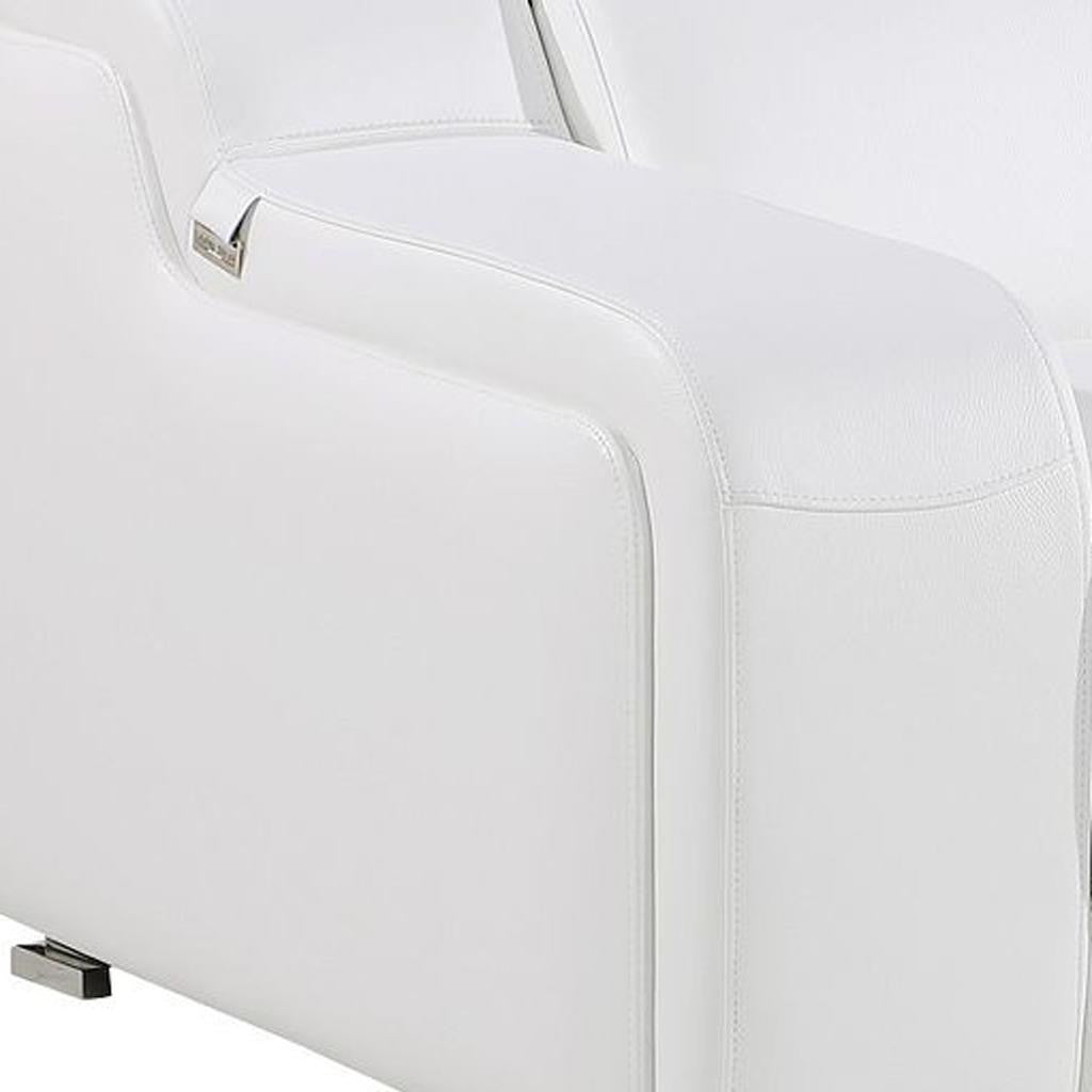 100" White Italian Leather Reclining USB Sofa - Living Room