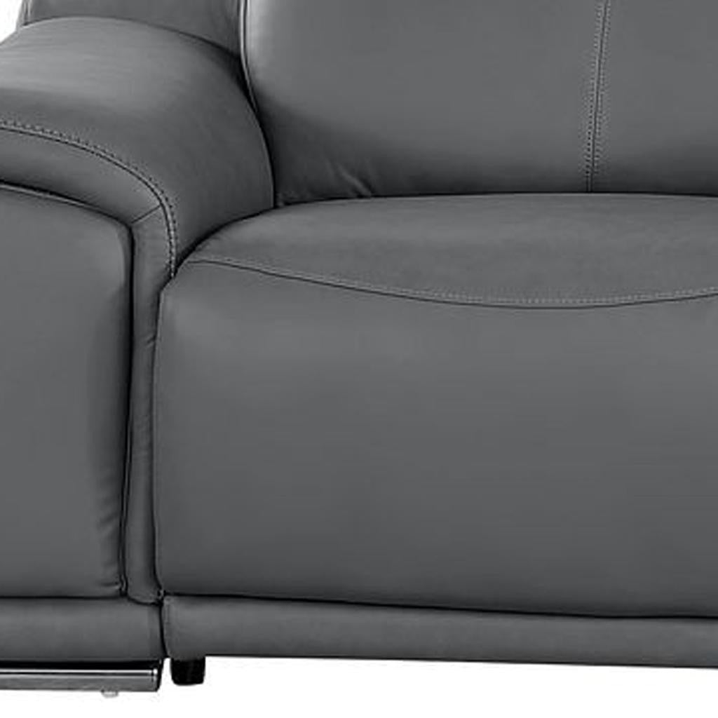 134" Dark Gray Top Grain Leather Reclining USB and Wireless Charger Sofa And Storage - Living Room
