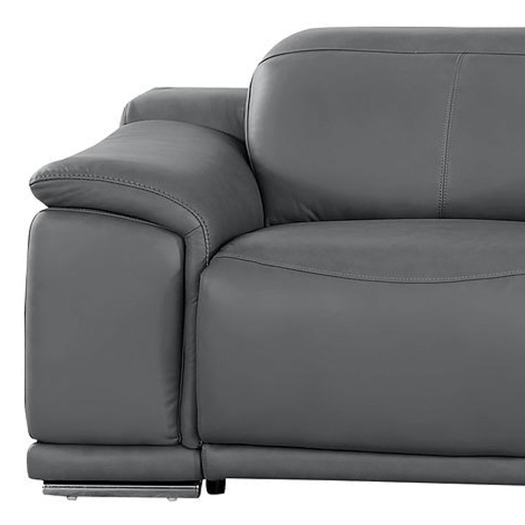 134" Dark Gray Top Grain Leather Reclining USB and Wireless Charger Sofa And Storage - Living Room