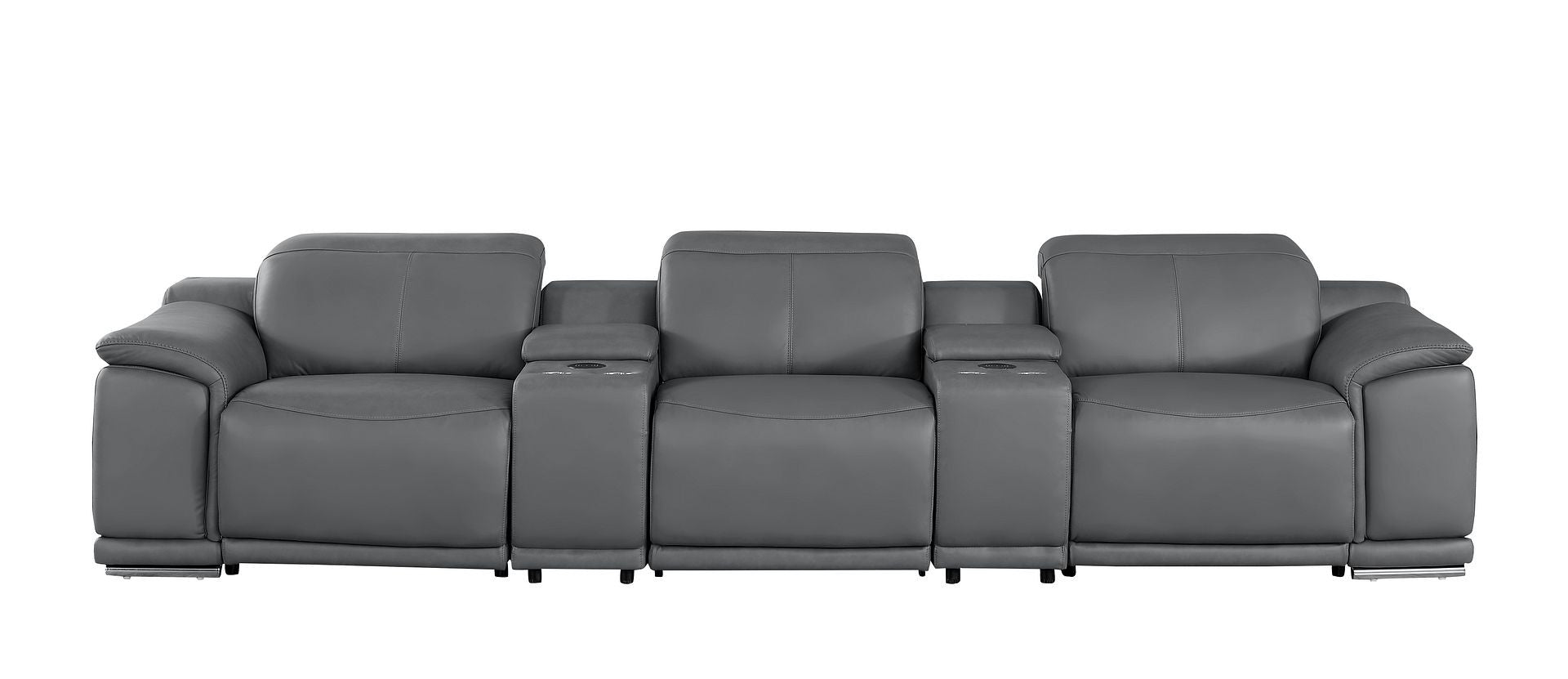 134" Dark Gray Top Grain Leather Reclining USB and Wireless Charger Sofa And Storage - Living Room