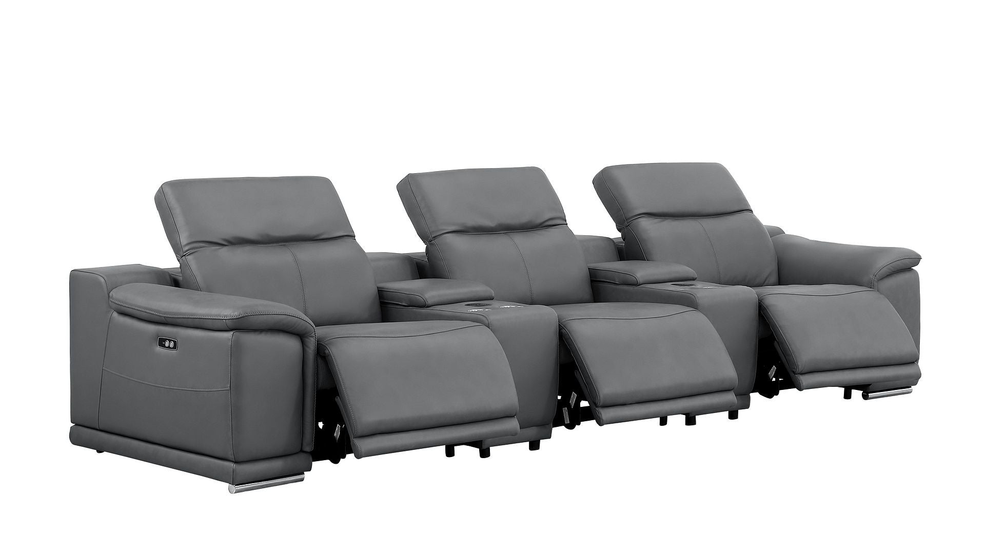 134" Dark Gray Top Grain Leather Reclining USB and Wireless Charger Sofa And Storage - Living Room