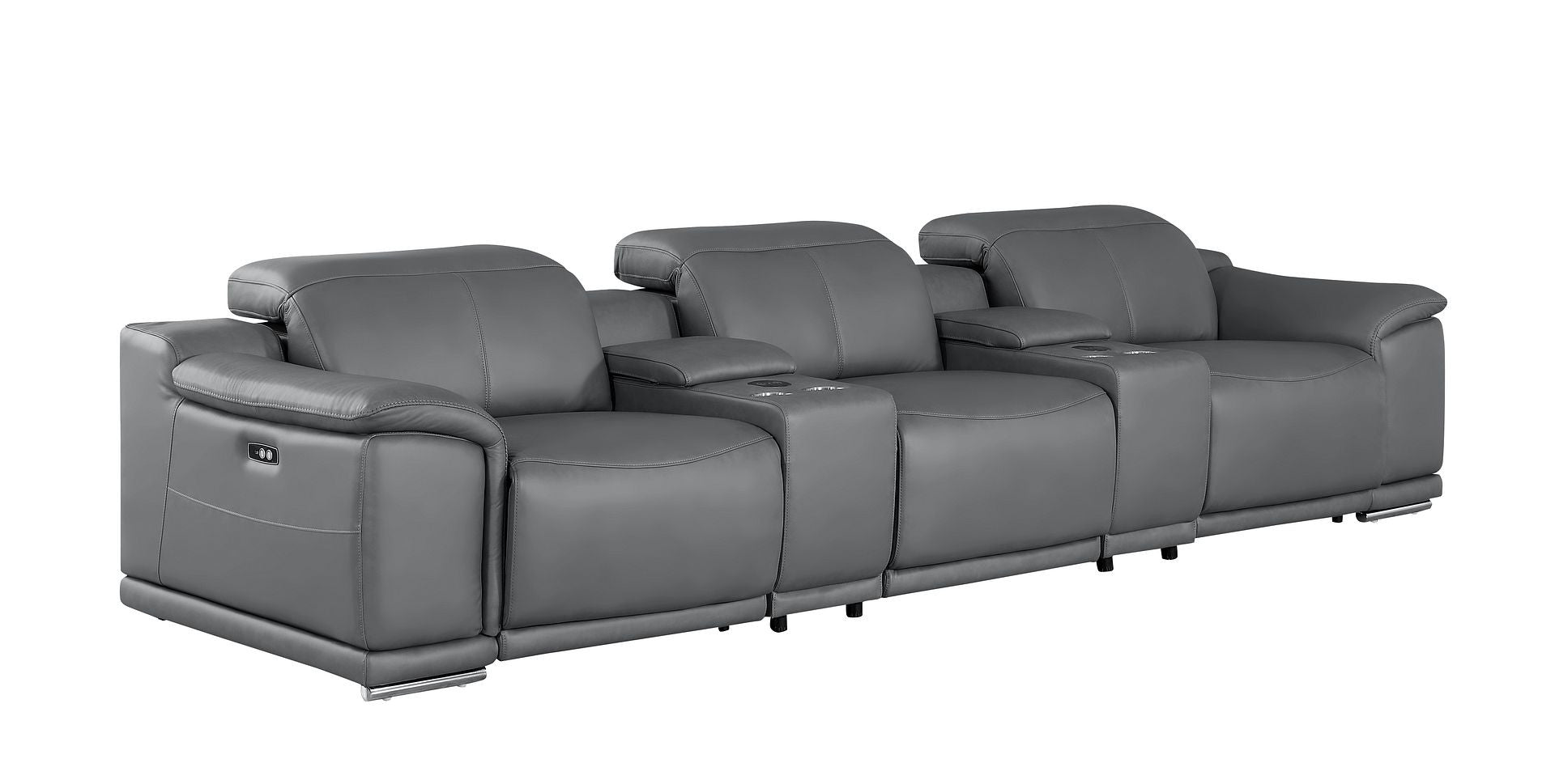 134" Dark Gray Top Grain Leather Reclining USB and Wireless Charger Sofa And Storage - Living Room