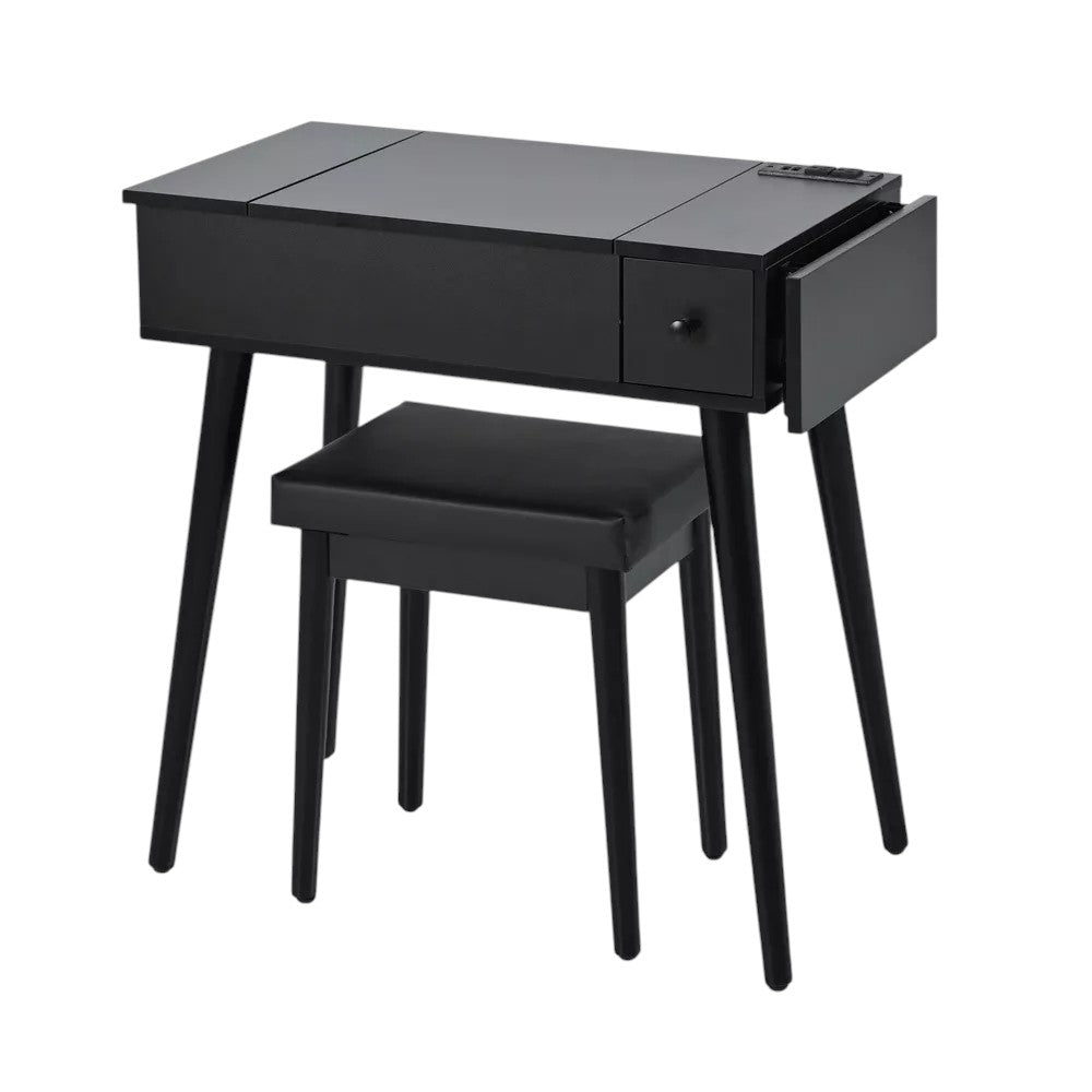 35" Black Wood Mirrored Vanity Table