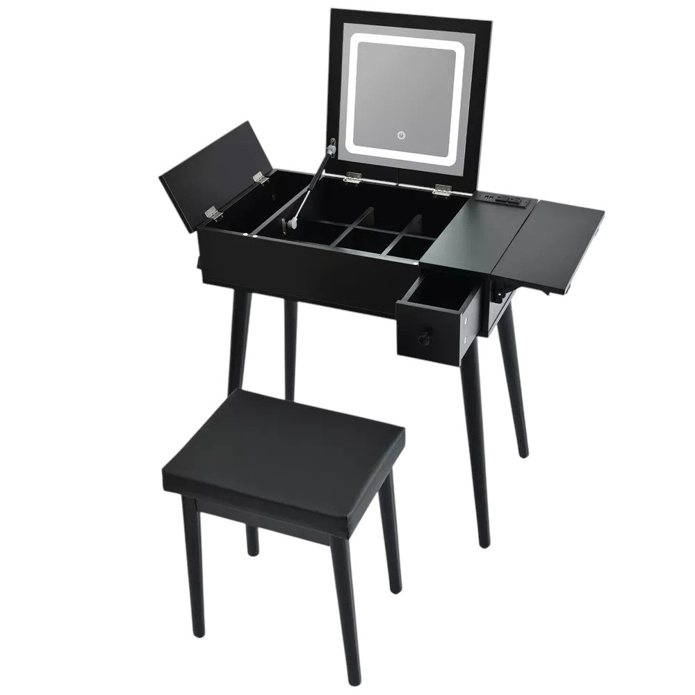 35" Black Wood Mirrored Vanity Table