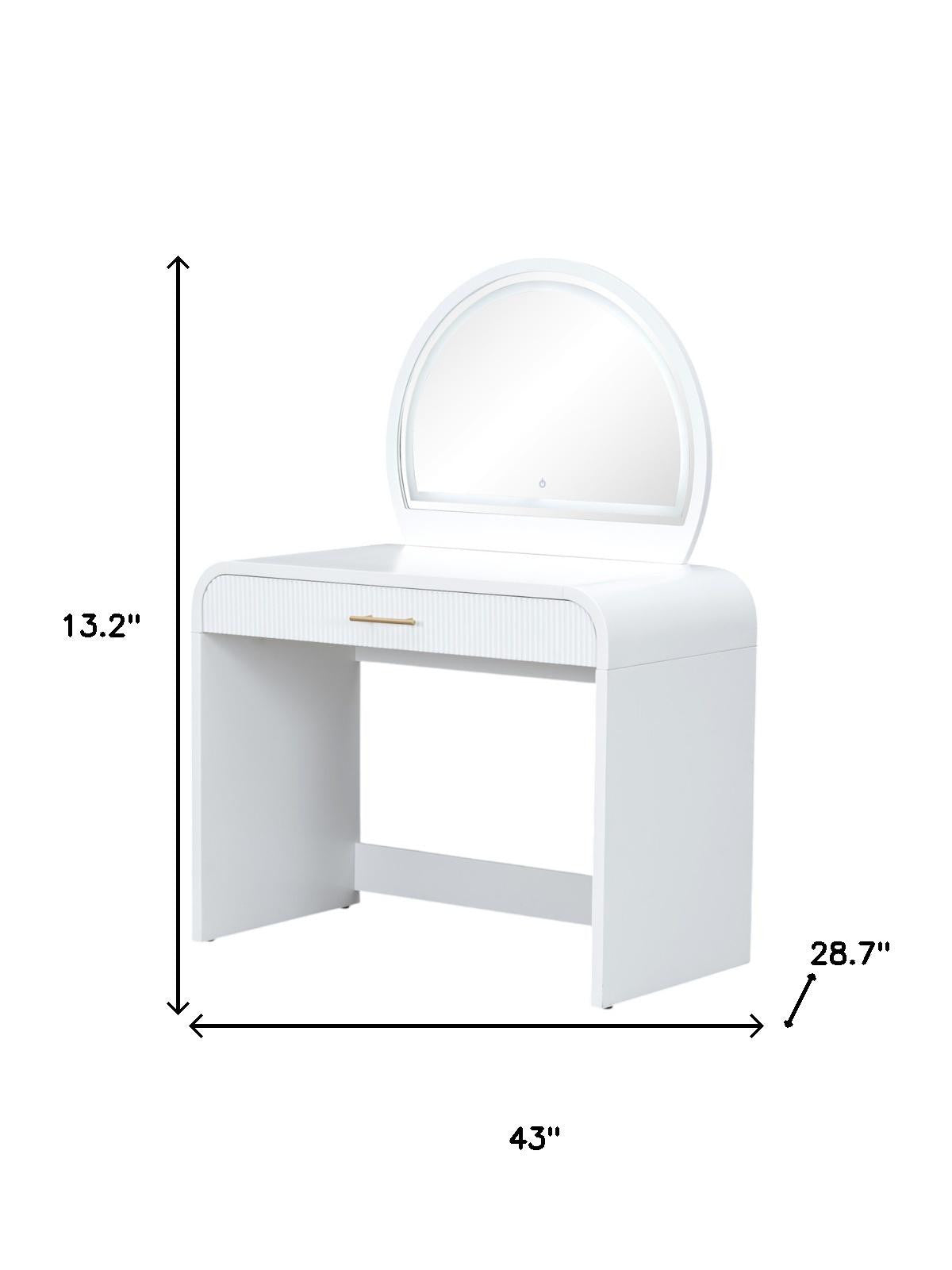 43" White Wood Mirrored Vanity Table With Mirror And Lights Default Title