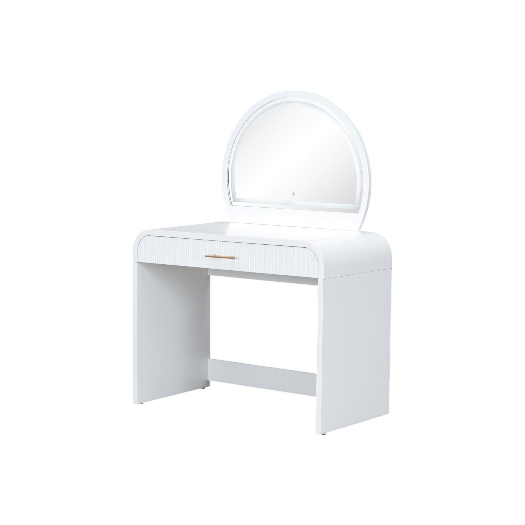 43" White Wood Mirrored Vanity Table With Mirror And Lights