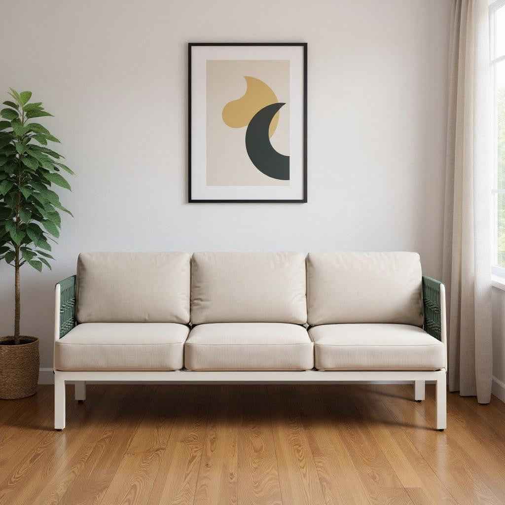 74" White Polypropylene Sofa