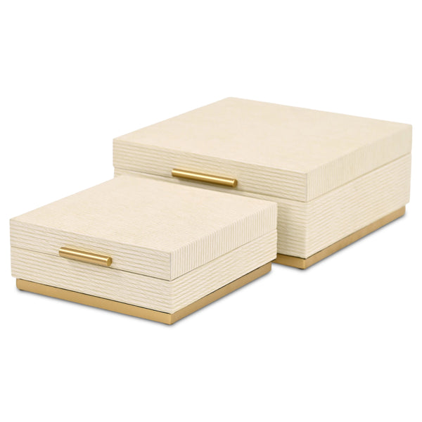 Set of Two Cream And Gold Nesting Wood Box With Lid Default Title