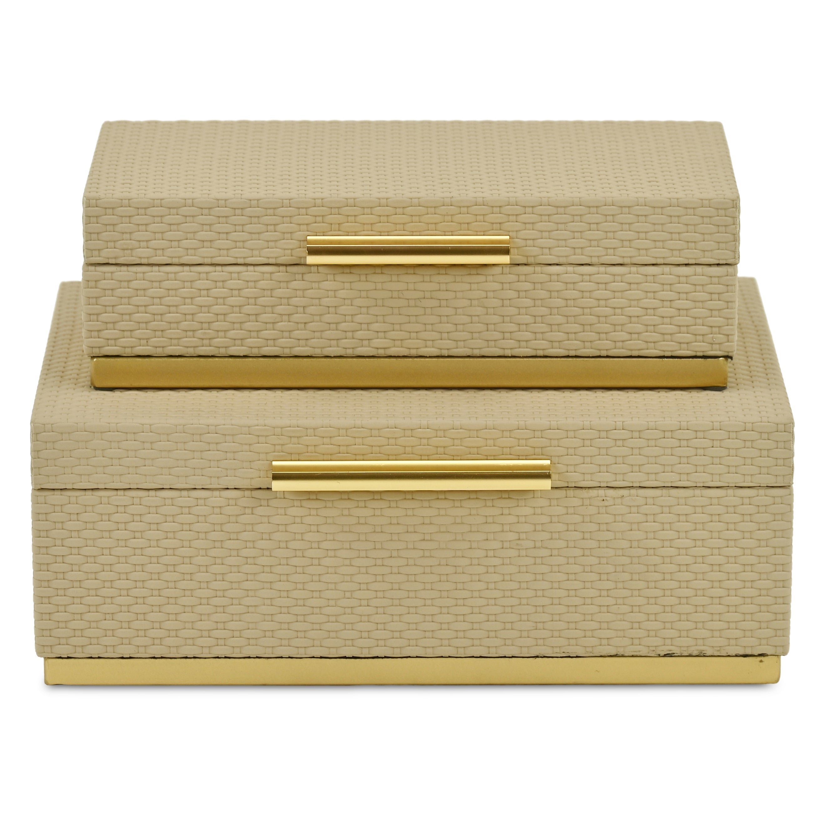 Set of Two Taupe And Gold Nesting Decorative Storage Boxes With Lids Default Title