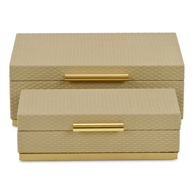 Set of Two Taupe And Gold Nesting Decorative Storage Boxes With Lids