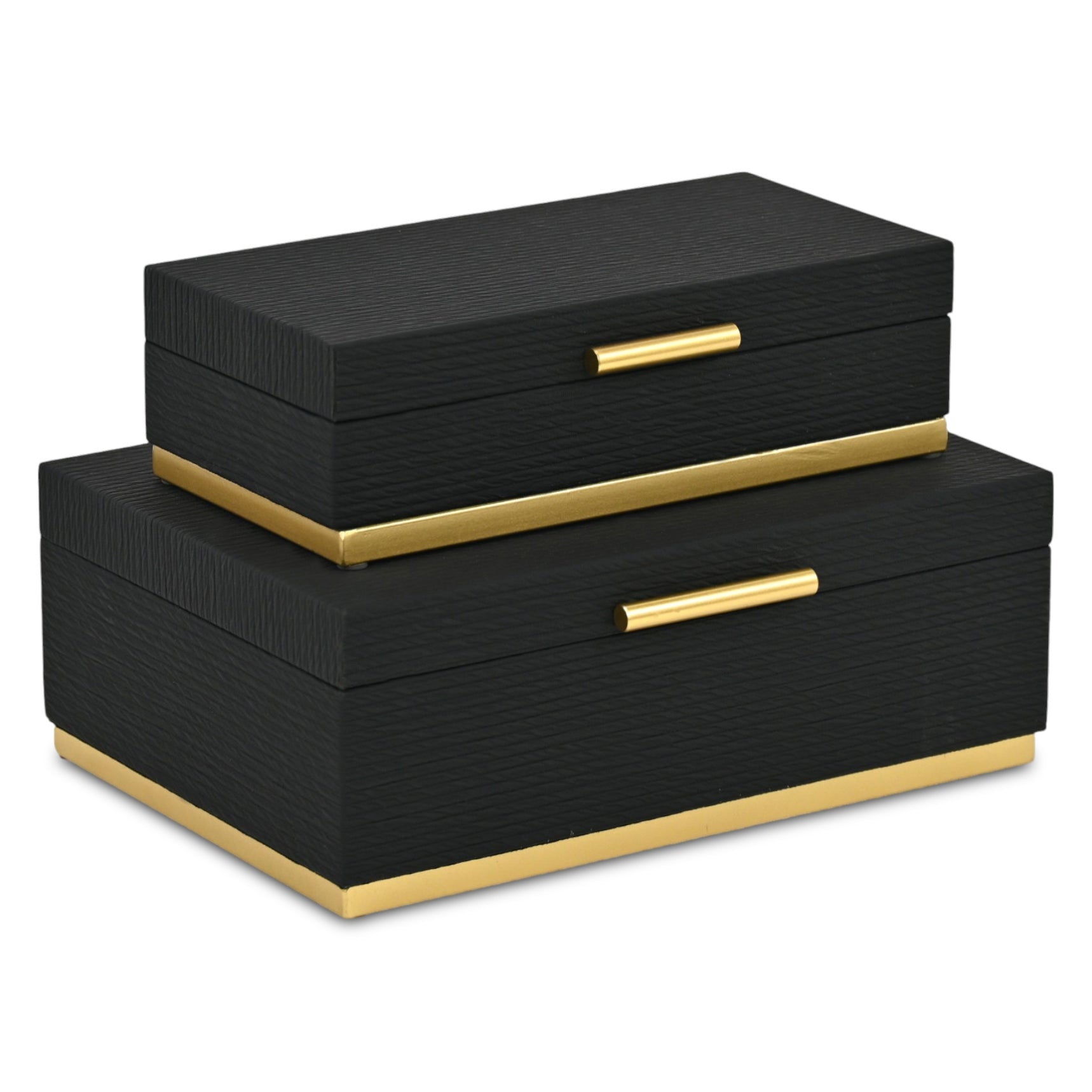 Set of Two Black And Gold Striped Nesting Storage Boxes With Lids Default Title