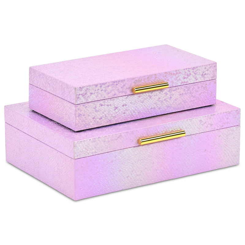 Set of Two Pink And Gold Faux Shagreen Nesting Storage Boxes With Lids