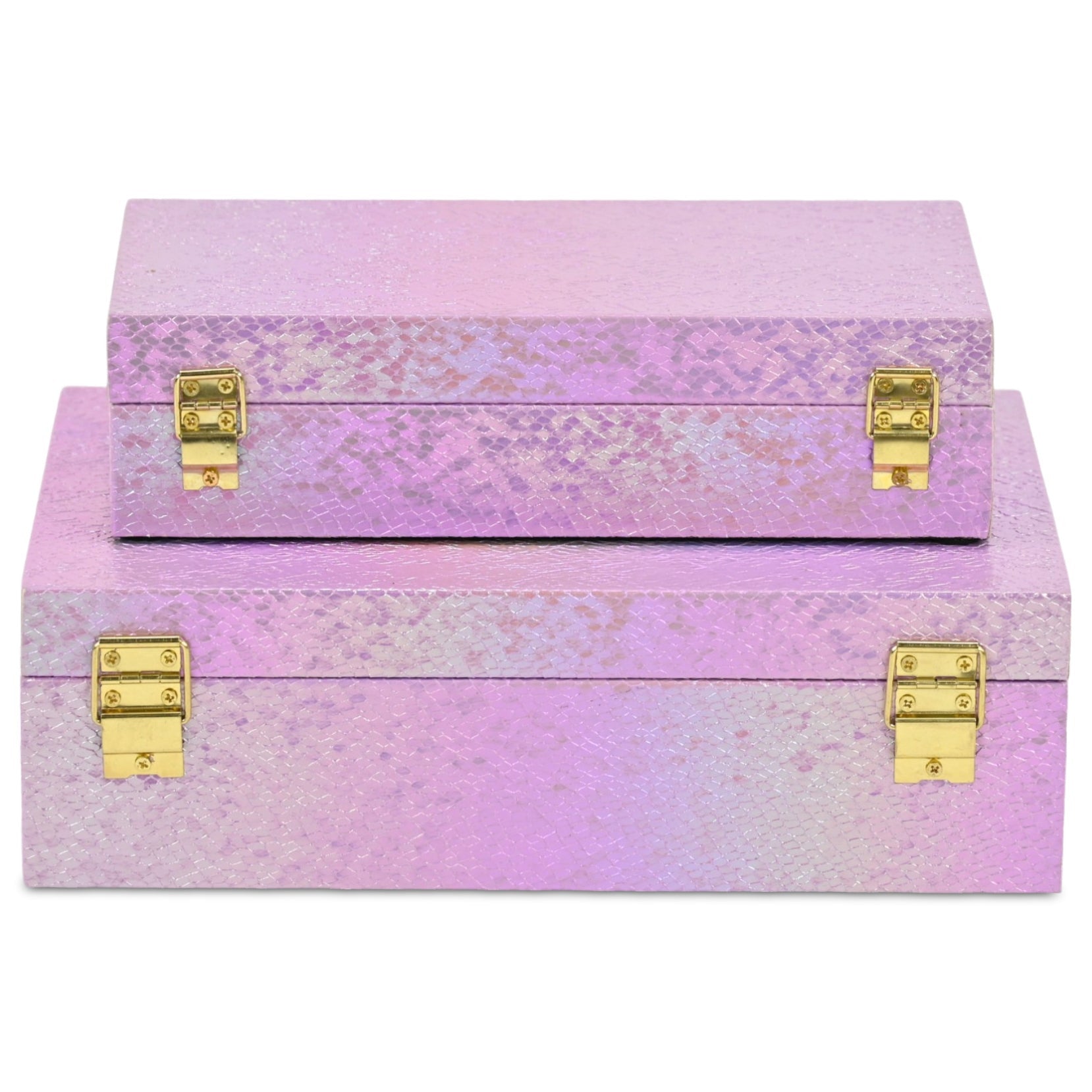 Set of Two Pink And Gold Faux Shagreen Nesting Storage Boxes With Lids