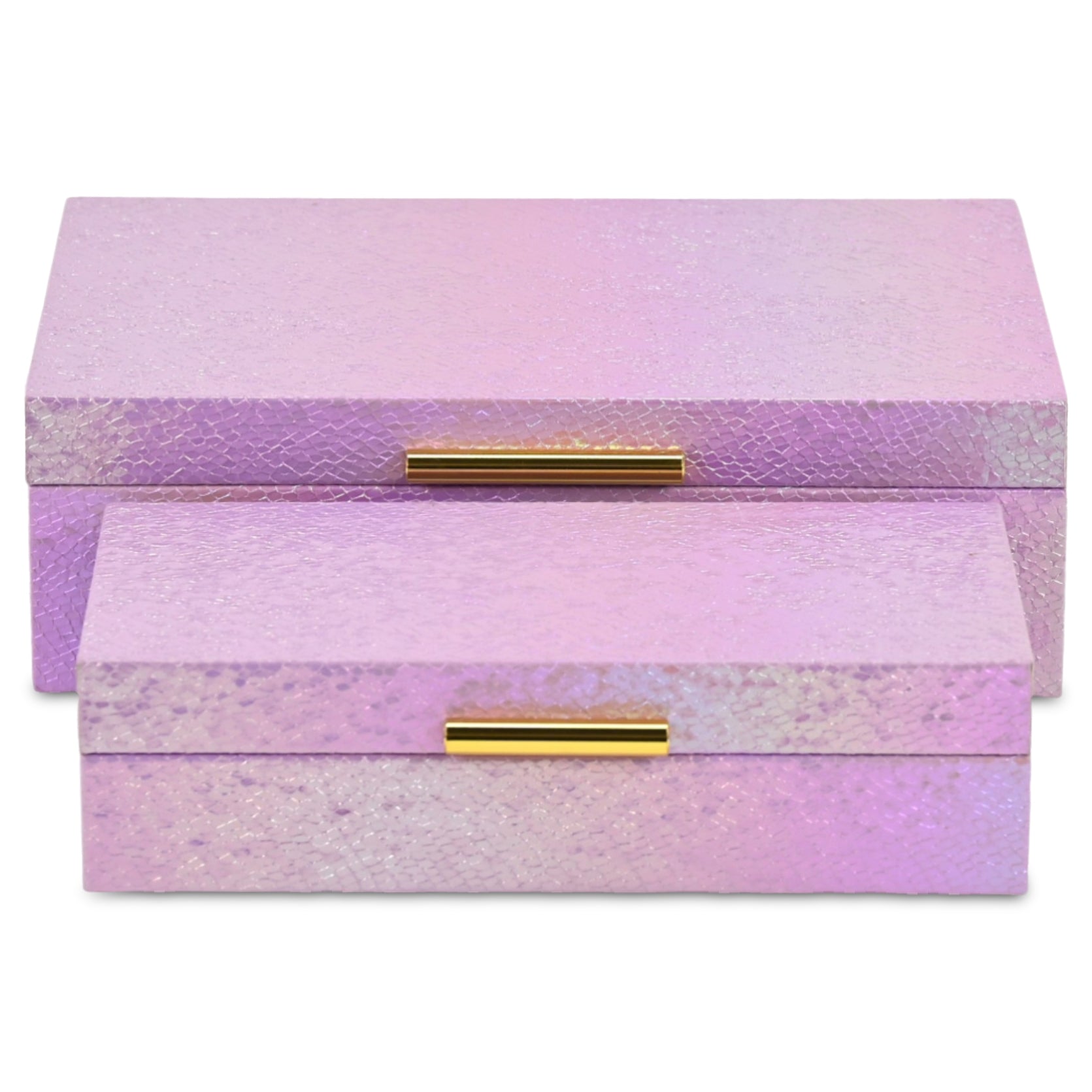 Set of Two Pink And Gold Faux Shagreen Nesting Storage Boxes With Lids