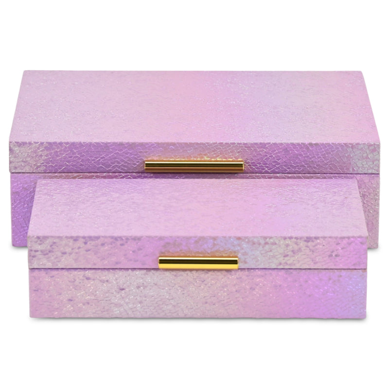 Set of Two Pink And Gold Faux Shagreen Nesting Storage Boxes With Lids
