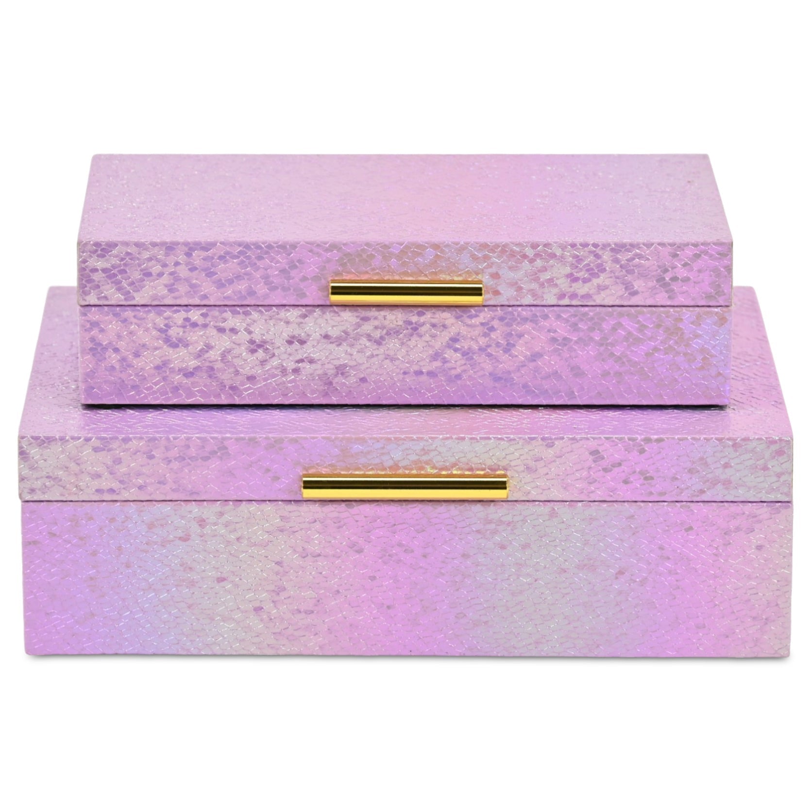 Set of Two Pink And Gold Faux Shagreen Nesting Storage Boxes With Lids