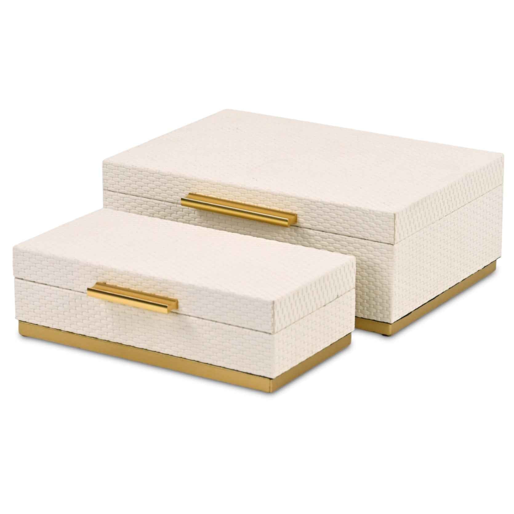Set of Two White And Gold Nesting Decorative Storage Boxes With Lids