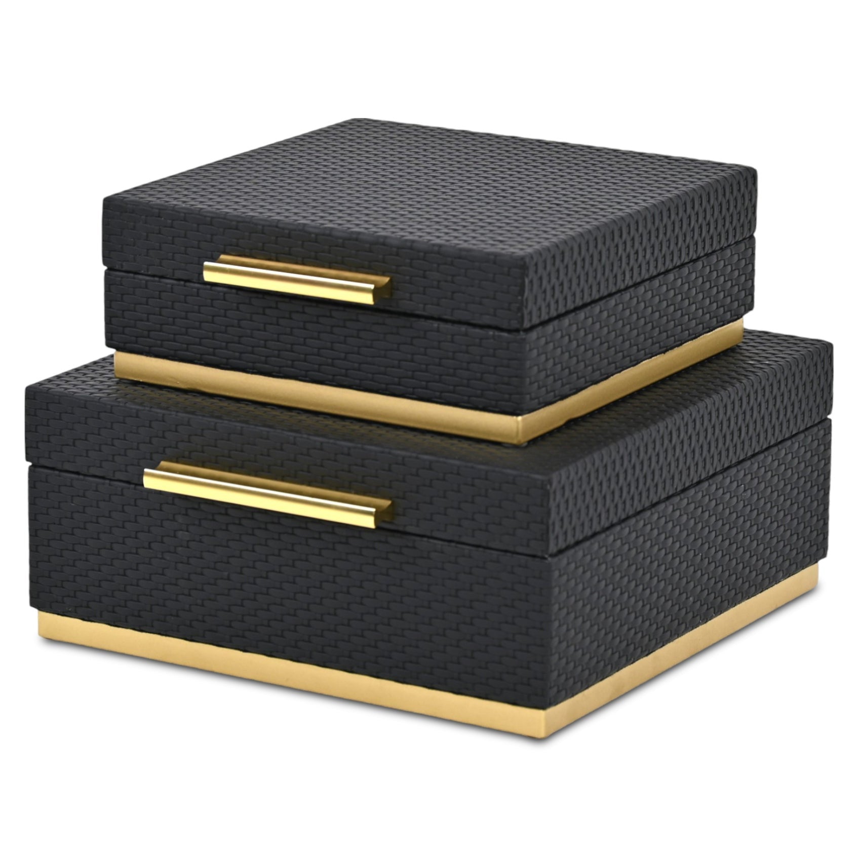 Set of Two Black And Gold Square Nesting Decorative Storage Boxes With Lids Default Title