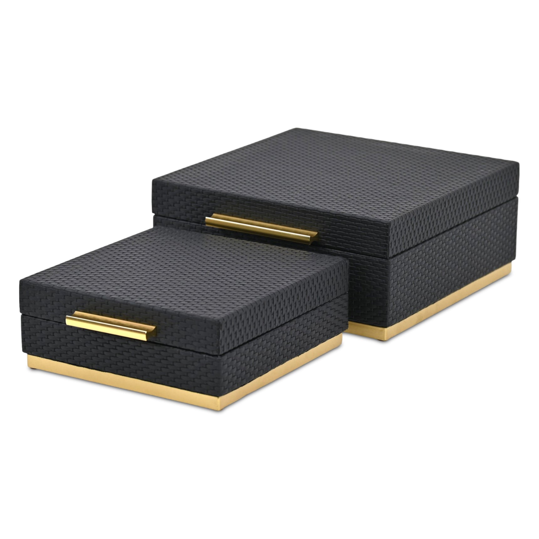 Set of Two Black And Gold Square Nesting Decorative Storage Boxes With Lids