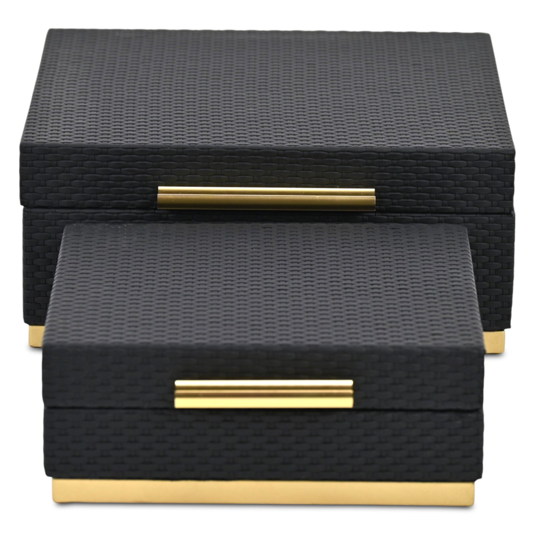 Set of Two Black And Gold Square Nesting Decorative Storage Boxes With Lids