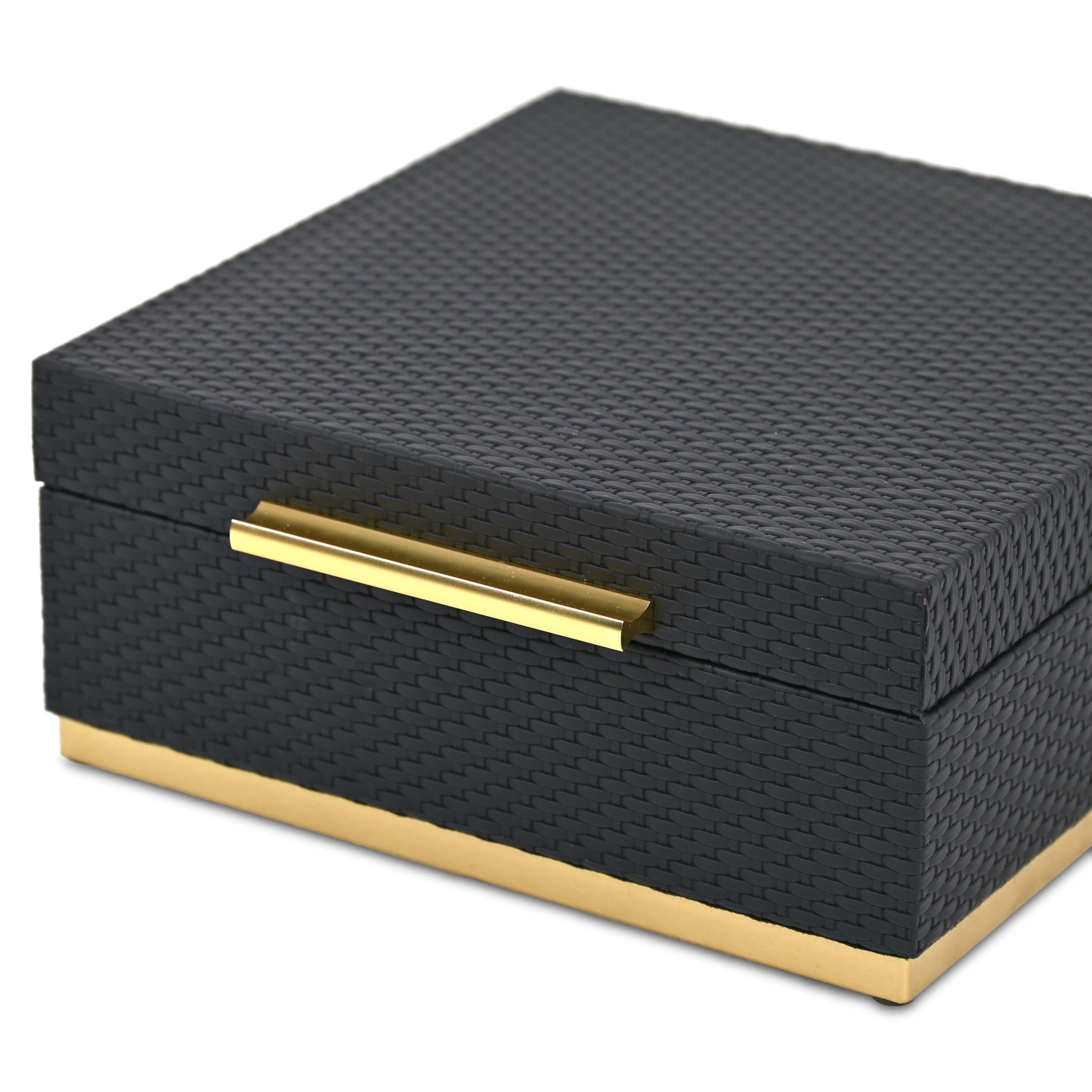 Set of Two Black And Gold Square Nesting Decorative Storage Boxes With Lids