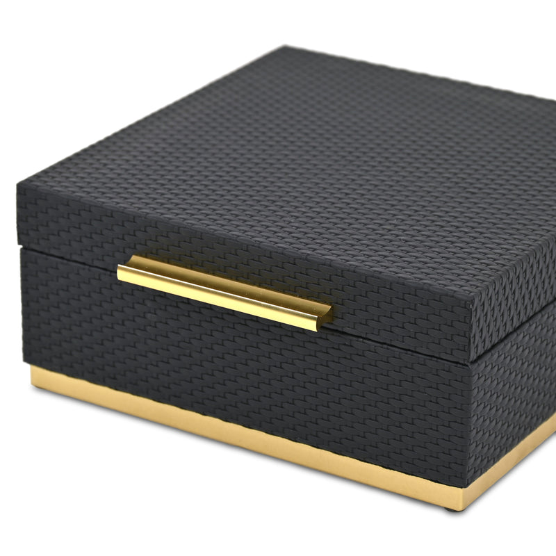 Set of Two Black And Gold Square Nesting Decorative Storage Boxes With Lids