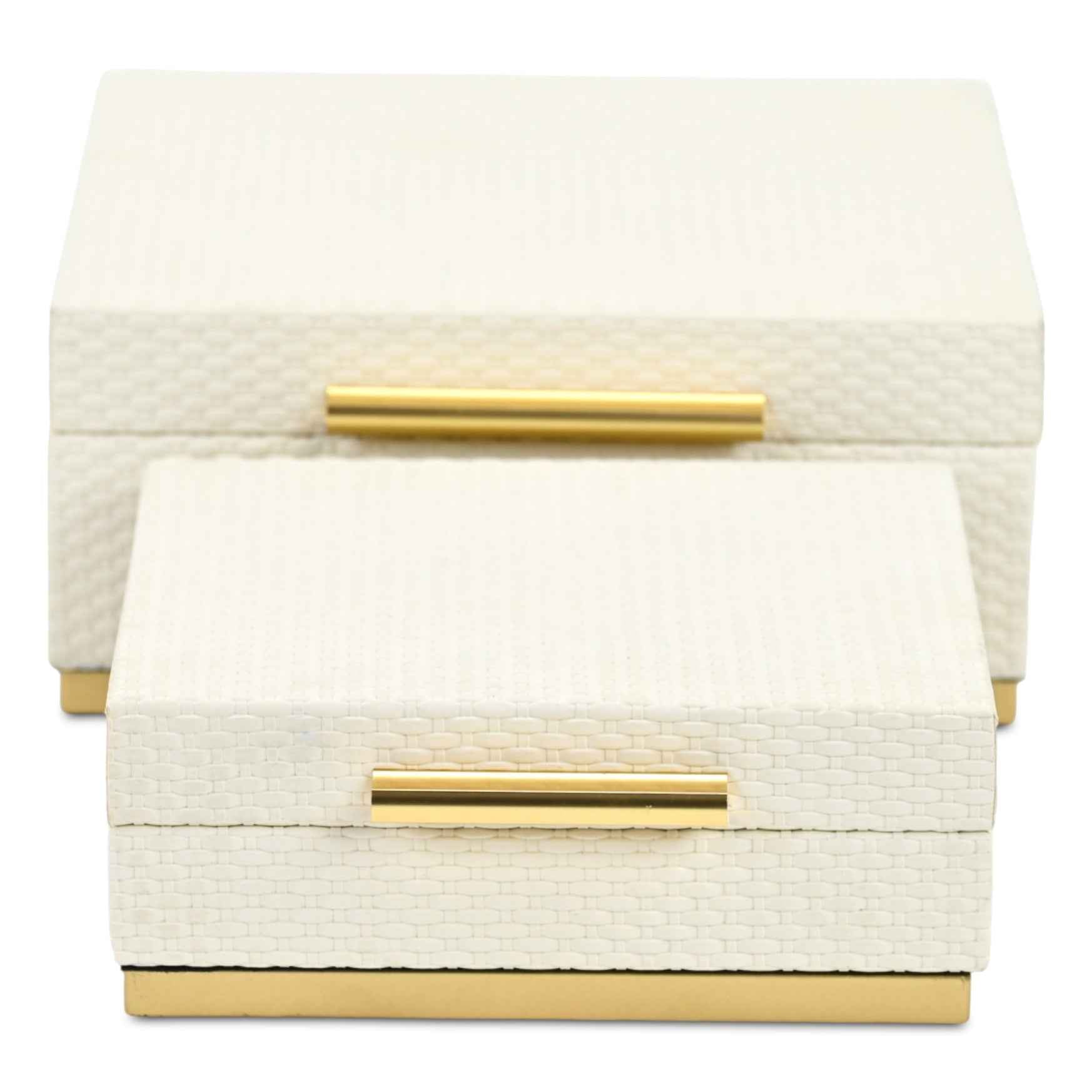 Set of Two White And Gold Square Nesting Decorative Storage Boxes With Lids