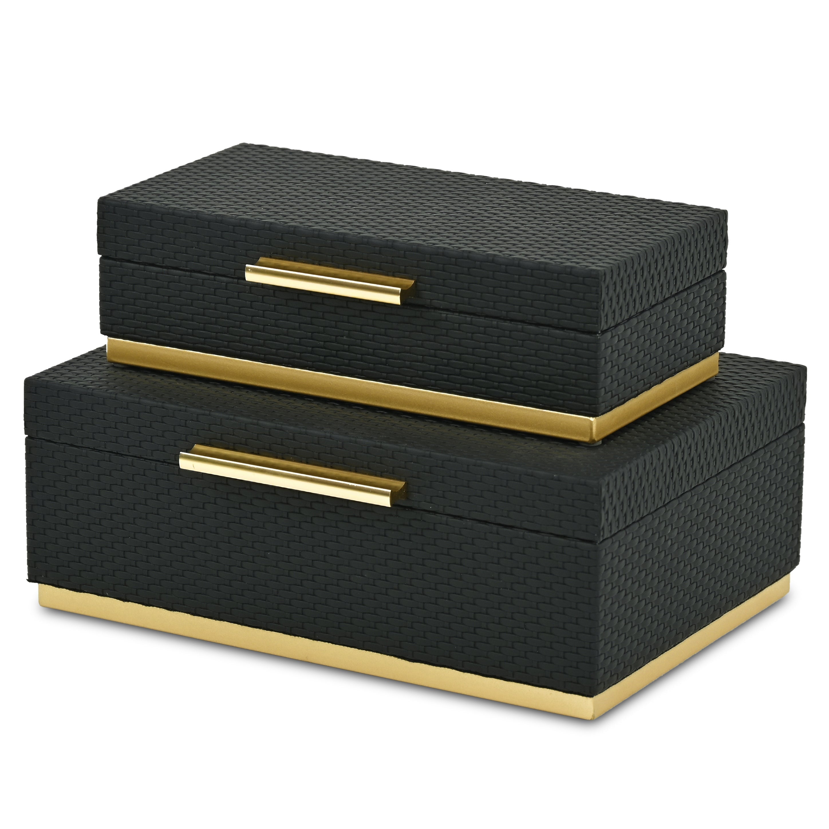 Set of Two Black And Gold Nesting Decorative Storage Boxes With Lids Default Title