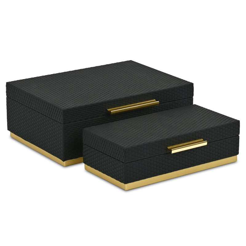 Set of Two Black And Gold Nesting Decorative Storage Boxes With Lids