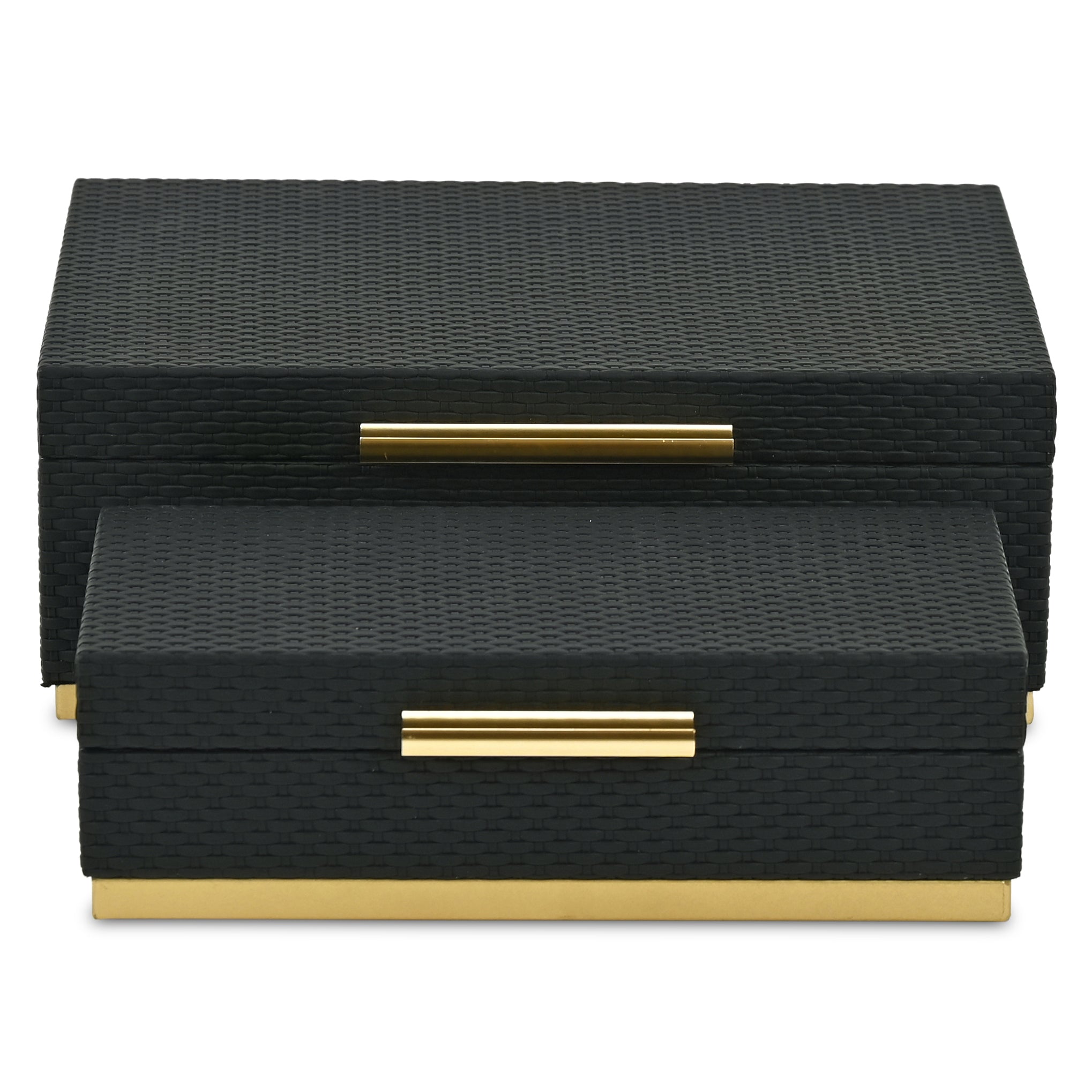 Set of Two Black And Gold Nesting Decorative Storage Boxes With Lids