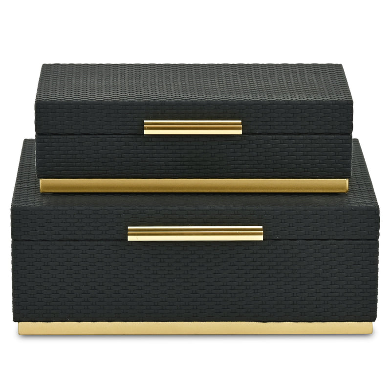 Set of Two Black And Gold Nesting Decorative Storage Boxes With Lids