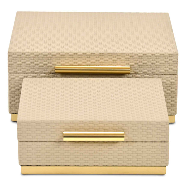 Set of Two Taupe And Gold Square Nesting Decorative Storage Boxes With Lids Default Title