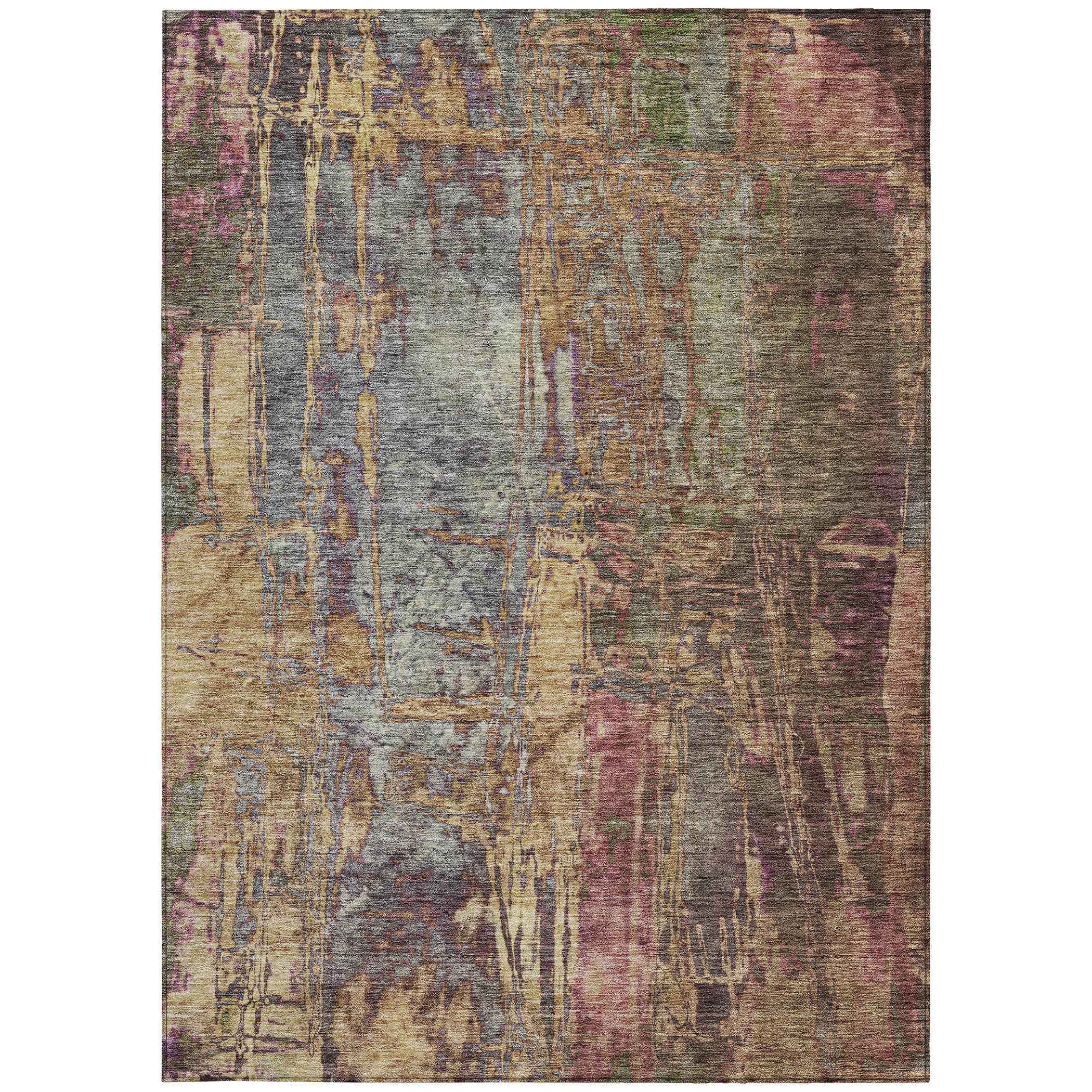 3' X 5' Brown And Blush Abstract Washable Indoor Outdoor Area Rug