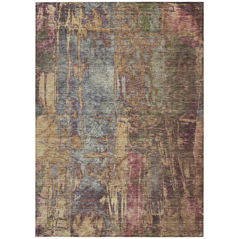 3' X 5' Brown And Blush Abstract Washable Indoor Outdoor Area Rug