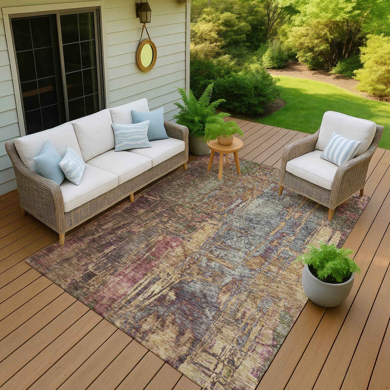 3' X 5' Brown And Blush Abstract Washable Indoor Outdoor Area Rug
