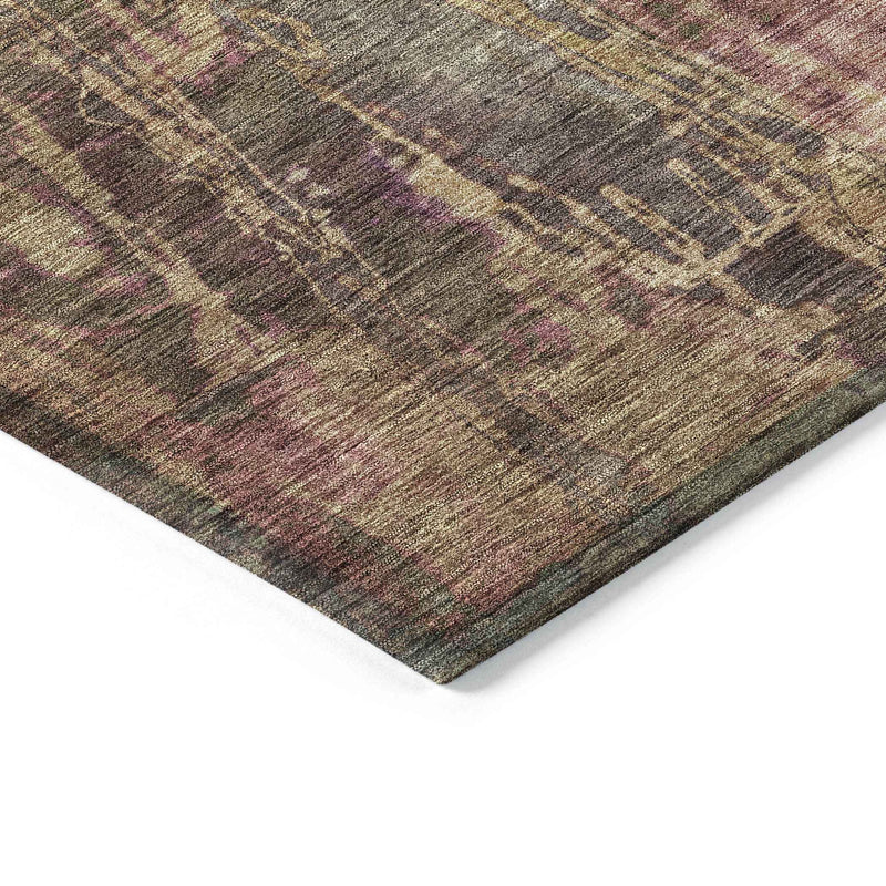 3' X 5' Brown And Blush Abstract Washable Indoor Outdoor Area Rug
