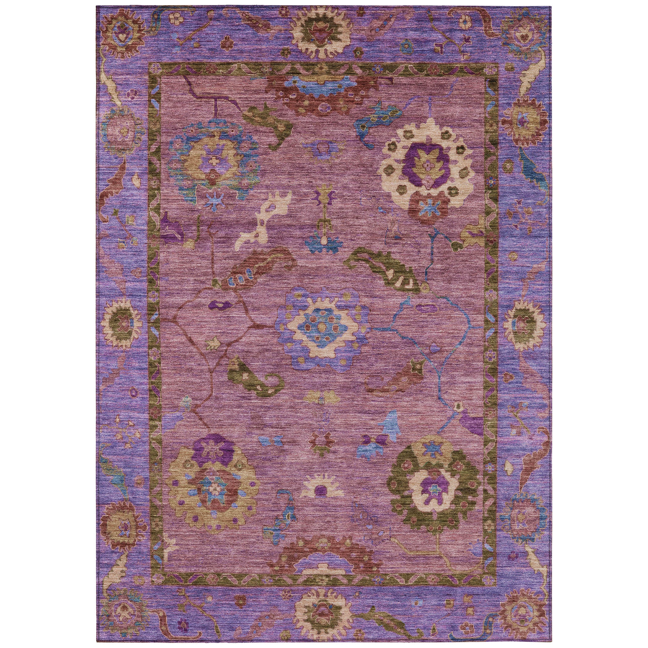 3' X 5' Pink Purple And Gold Floral Medallion Washable Indoor Outdoor Area Rug - Sports & Outdoor