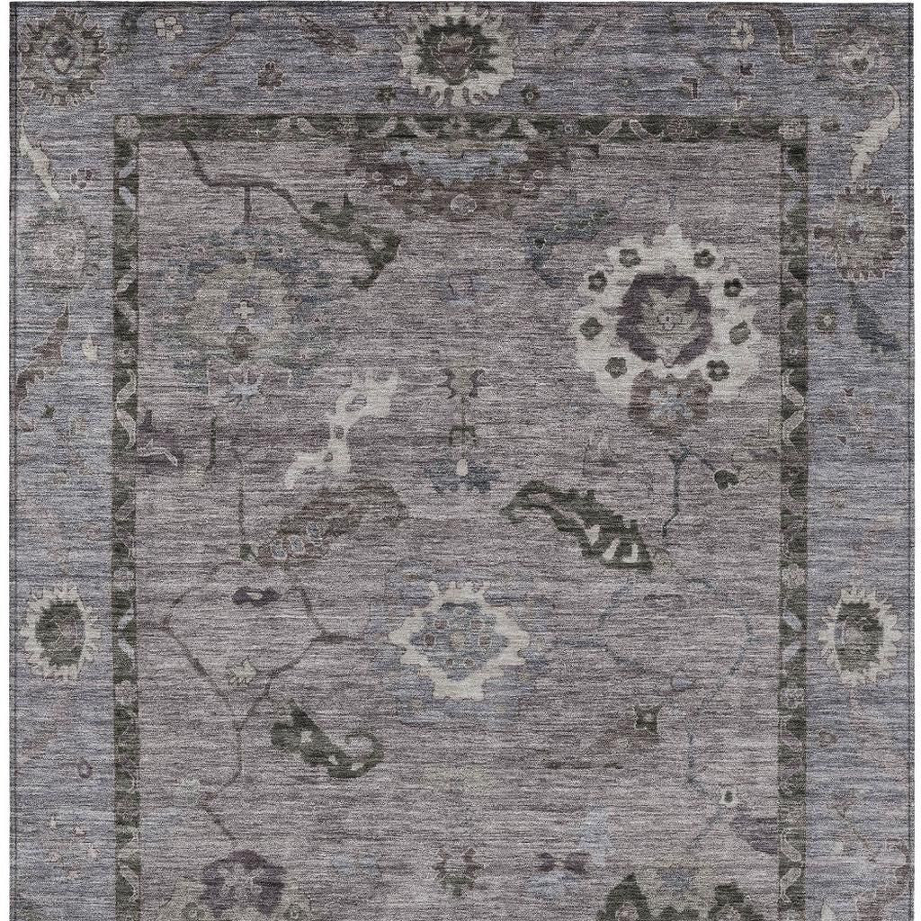 3' X 5' Pewter Gray And Silver Floral Medallion Washable Indoor Outdoor Area Rug - Sports & Outdoor