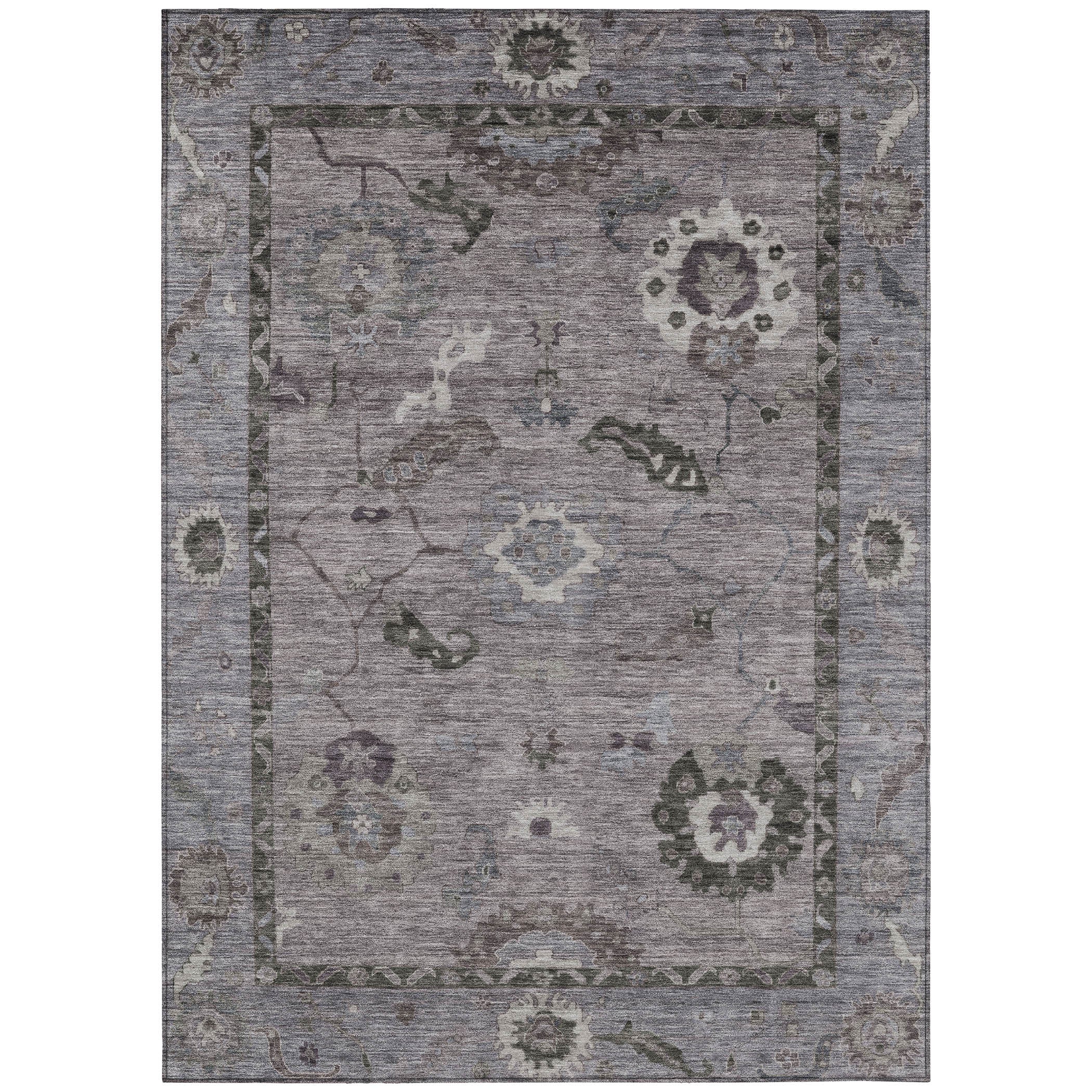 3' X 5' Pewter Gray And Silver Floral Medallion Washable Indoor Outdoor Area Rug - Sports & Outdoor